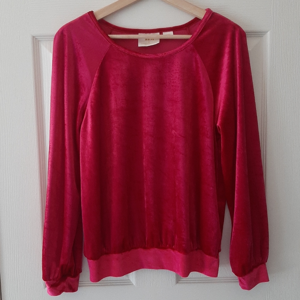 Maeve Pink Stretch Candace Velvet Top Size Small